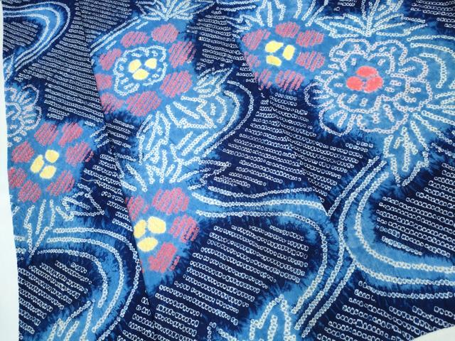 平和屋着物∴夏物　浴衣　有松鳴海絞り　流水花文　綿　逸品　CABJ0067ng
