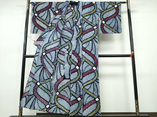 平和屋着物∴夏物　浴衣　有松鳴海絞り　幾何学文様　綿　逸品　CABJ0068ng