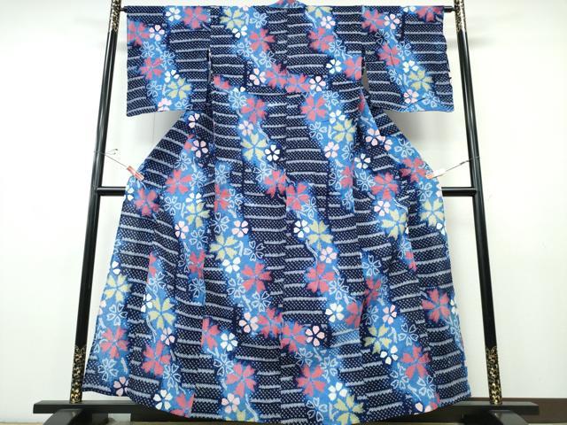 平和屋着物∴夏物　浴衣　有松鳴海絞り　横段舞花文　綿　逸品　CABJ0070ng