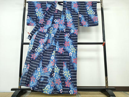 平和屋着物∴夏物　浴衣　有松鳴海絞り　横段舞花文　綿　逸品　CABJ0070ng