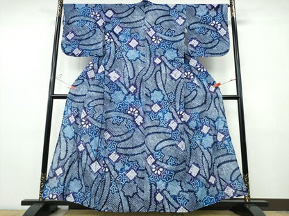 平和屋着物∴夏物　浴衣　有松鳴海絞り　枝花文　綿　逸品　CABJ0072ng