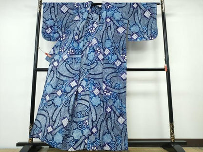 平和屋着物∴夏物　浴衣　有松鳴海絞り　枝花文　綿　逸品　CABJ0072ng