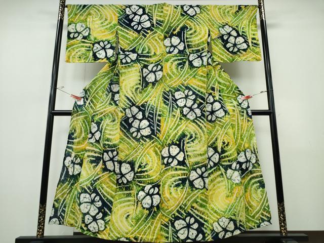 平和屋着物∴夏物　浴衣　有松鳴海絞り　流水草花文　綿　逸品　CABJ0073ng