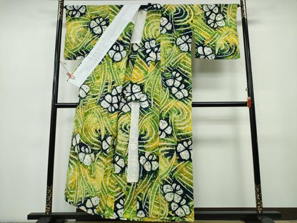 平和屋着物∴夏物　浴衣　有松鳴海絞り　流水草花文　綿　逸品　CABJ0073ng
