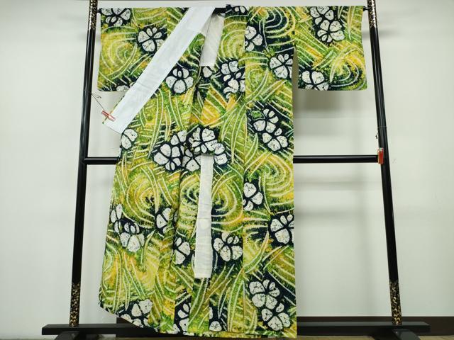 平和屋着物∴夏物　浴衣　有松鳴海絞り　流水草花文　綿　逸品　CABJ0073ng