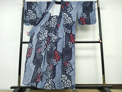 平和屋着物∴夏物　浴衣　有松鳴海絞り　流水牡丹花文　綿　逸品　CABJ0074ng
