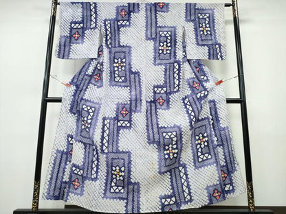 平和屋着物∴夏物　浴衣　有松鳴海絞り　短冊花文　綿　逸品　CABJ0078ng