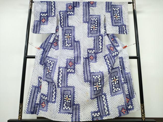 平和屋着物∴夏物　浴衣　有松鳴海絞り　短冊花文　綿　逸品　CABJ0078ng