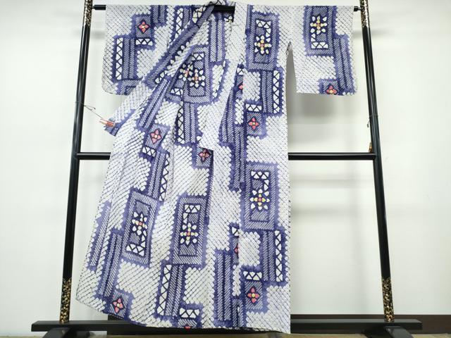 平和屋着物∴夏物　浴衣　有松鳴海絞り　短冊花文　綿　逸品　CABJ0078ng