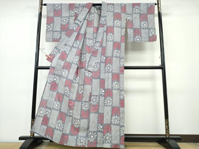 平和屋着物∴夏物　浴衣　有松鳴海絞り　市松菊文様　綿　逸品　CABJ0079ng