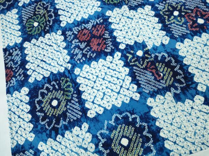 平和屋着物∴夏物　浴衣　有松鳴海絞り　市松花文　綿　逸品　CABJ0080ng