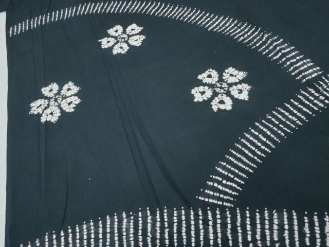 平和屋着物∴夏物　訪問着・浴衣兼用　絵羽浴衣　有松鳴海絞り　舞桜　黒地　綿　逸品　CABJ0082ng