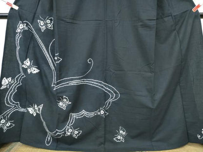 平和屋着物∴夏物　訪問着・浴衣兼用　絵羽浴衣　有松鳴海絞り　舞蝶文　黒地　綿　逸品　CABJ0084ng