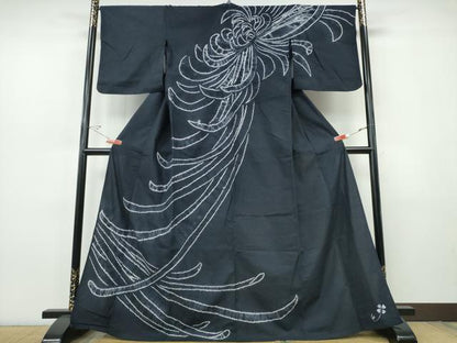 平和屋着物∴夏物　訪問着・浴衣兼用　絵羽浴衣　有松鳴海絞り　乱菊　黒地　綿　逸品　CABJ0085ng