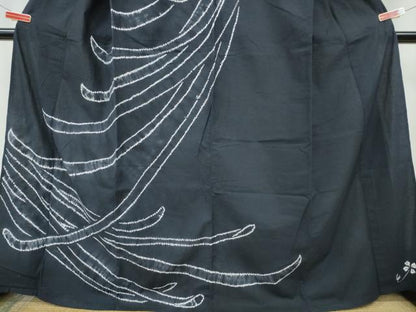 平和屋着物∴夏物　訪問着・浴衣兼用　絵羽浴衣　有松鳴海絞り　乱菊　黒地　綿　逸品　CABJ0085ng