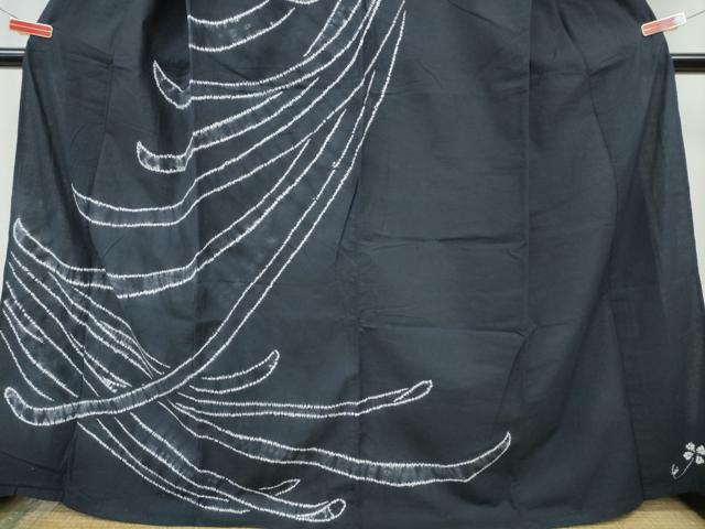 平和屋着物∴夏物　訪問着・浴衣兼用　絵羽浴衣　有松鳴海絞り　乱菊　黒地　綿　逸品　CABJ0085ng
