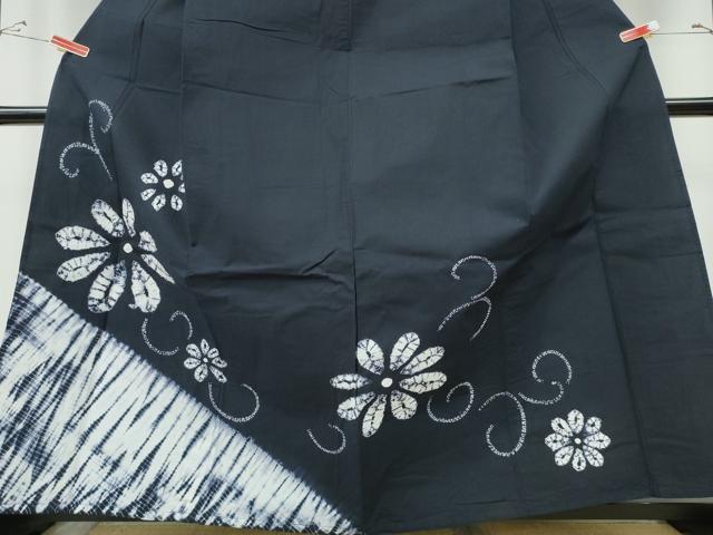 平和屋着物∴夏物　訪問着・浴衣兼用　絵羽浴衣　有松鳴海絞り　菊唐草文　濃紺地　綿　逸品　CABJ0086ng