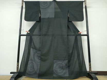 平和屋着物∴撫松庵　訪問着・浴衣兼用　吉祥丸文　黒地　綿　逸品　CABJ0089ng