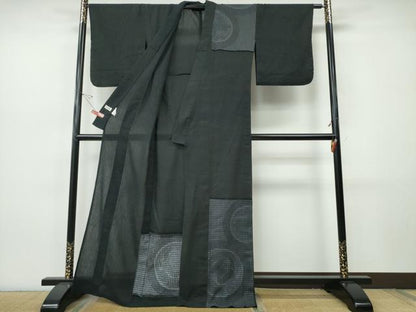 平和屋着物∴撫松庵　訪問着・浴衣兼用　吉祥丸文　黒地　綿　逸品　CABJ0089ng