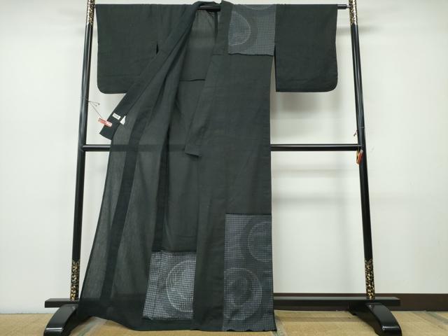 平和屋着物∴撫松庵　訪問着・浴衣兼用　吉祥丸文　黒地　綿　逸品　CABJ0089ng