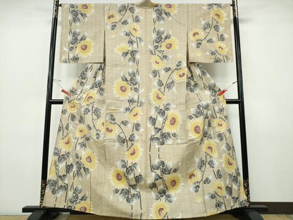 平和屋着物∴夏物　浴衣　注染　手縫い　向日葵　日本製　綿　逸品　CABJ0097ng