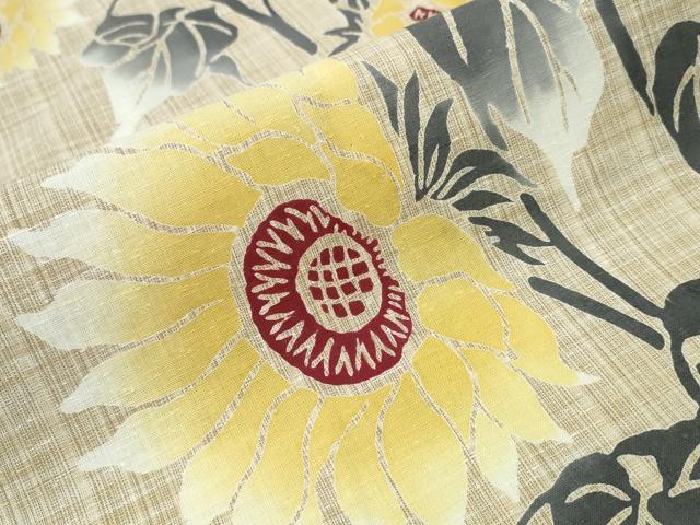 平和屋着物∴夏物　浴衣　注染　手縫い　向日葵　日本製　綿　逸品　CABJ0097ng