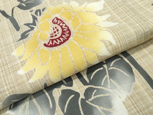 平和屋着物∴夏物　浴衣　注染　手縫い　向日葵　日本製　綿　逸品　CABJ0097ng
