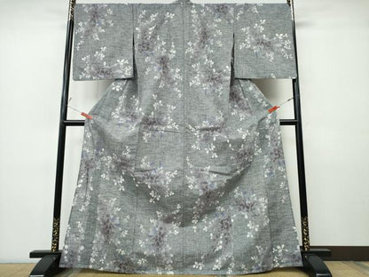 平和屋着物∴夏物　竺仙鑑製　浴衣　注染　手縫い　枝葉文　そごう扱い　綿　逸品　CABJ0098ng