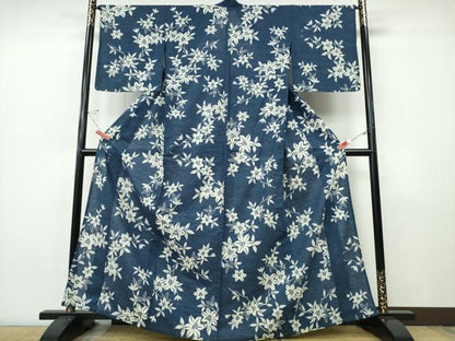 平和屋着物∴夏物　浴衣　注染　枝花文　日本製　綿　逸品　CABJ0099ng