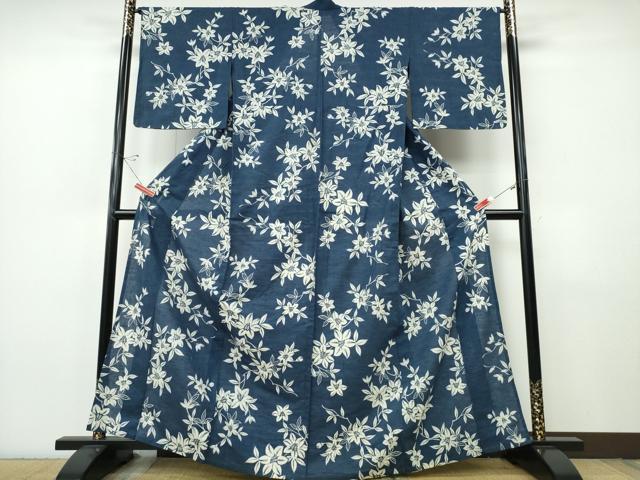平和屋着物∴夏物　浴衣　注染　枝花文　日本製　綿　逸品　CABJ0099ng