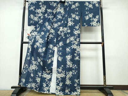 平和屋着物∴夏物　浴衣　注染　枝花文　日本製　綿　逸品　CABJ0099ng
