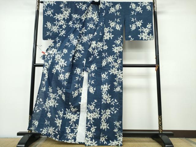 平和屋着物∴夏物　浴衣　注染　枝花文　日本製　綿　逸品　CABJ0099ng
