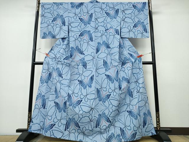 平和屋着物∴夏物　浴衣　注染　舞蝶文　綿　逸品　未使用　CABJ0100ng