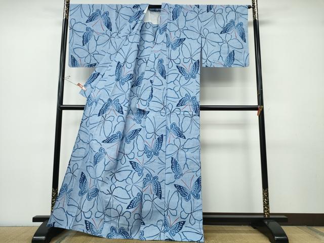 平和屋着物∴夏物　浴衣　注染　舞蝶文　綿　逸品　未使用　CABJ0100ng