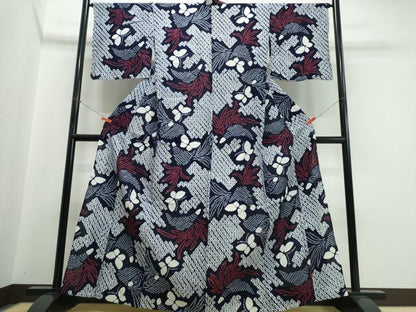平和屋着物∴夏物　浴衣　有松鳴海絞り　草花舞蝶文　綿　逸品　CABJ0103ng