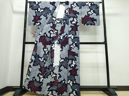 平和屋着物∴夏物　浴衣　有松鳴海絞り　草花舞蝶文　綿　逸品　CABJ0103ng