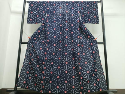 平和屋着物∴夏物　浴衣　有松鳴海絞り　麻の葉文様　綿　逸品　CABJ0105ng