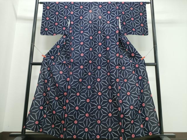 平和屋着物∴夏物　浴衣　有松鳴海絞り　麻の葉文様　綿　逸品　CABJ0105ng