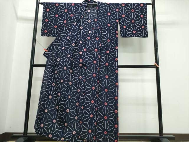 平和屋着物∴夏物　浴衣　有松鳴海絞り　麻の葉文様　綿　逸品　CABJ0105ng