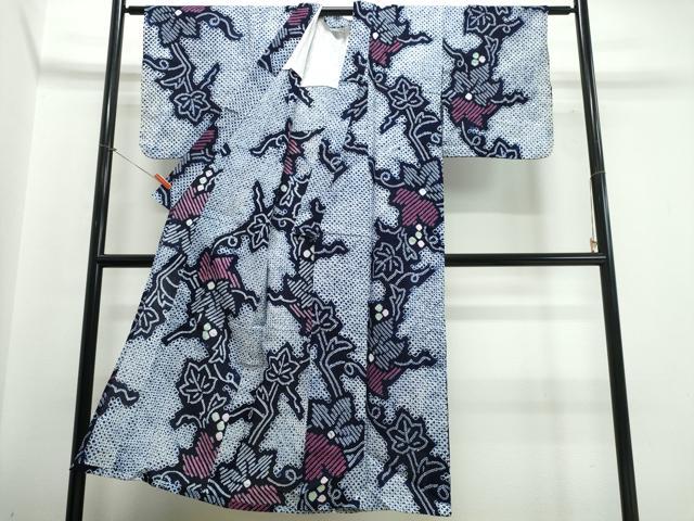 平和屋着物∴夏物　浴衣　有松鳴海絞り　葡萄蔦の葉文　綿　逸品　CABJ0109ng