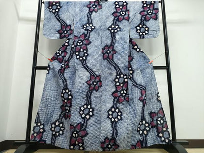 平和屋着物∴夏物　浴衣　有松鳴海絞り　枝花文　綿　逸品　CABJ0111ng
