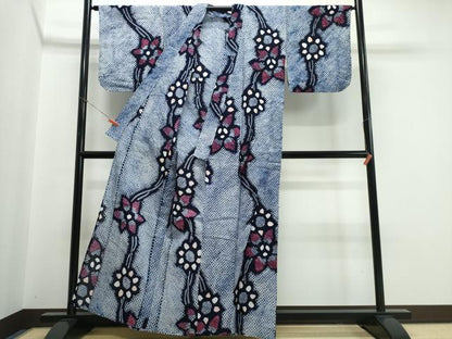 平和屋着物∴夏物　浴衣　有松鳴海絞り　枝花文　綿　逸品　CABJ0111ng