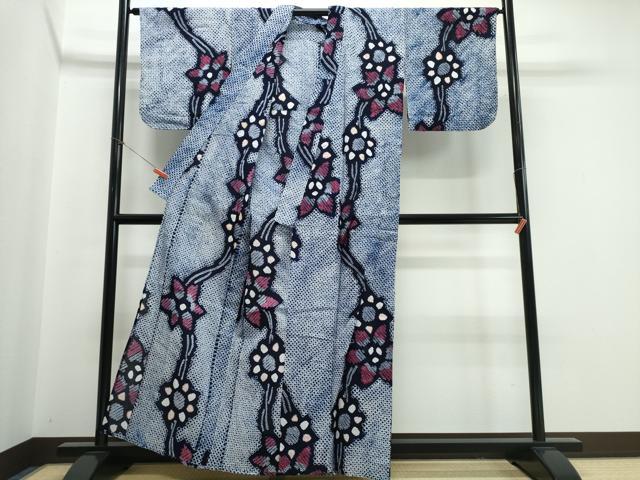 平和屋着物∴夏物　浴衣　有松鳴海絞り　枝花文　綿　逸品　CABJ0111ng