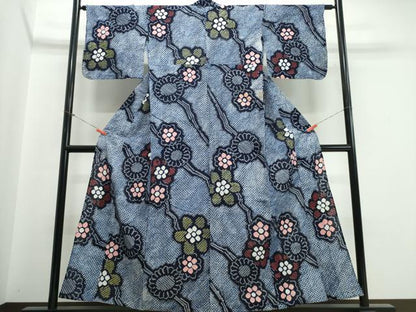 平和屋着物∴夏物　浴衣　有松鳴海絞り　枝花文　綿　逸品　CABJ0120ng