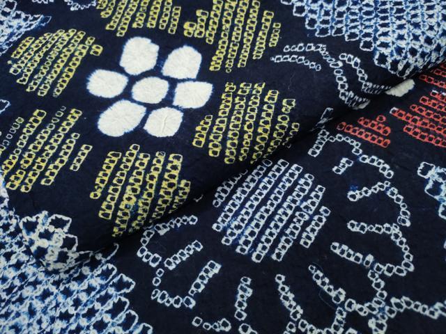 平和屋着物∴夏物　浴衣　有松鳴海絞り　枝花文　綿　逸品　CABJ0120ng