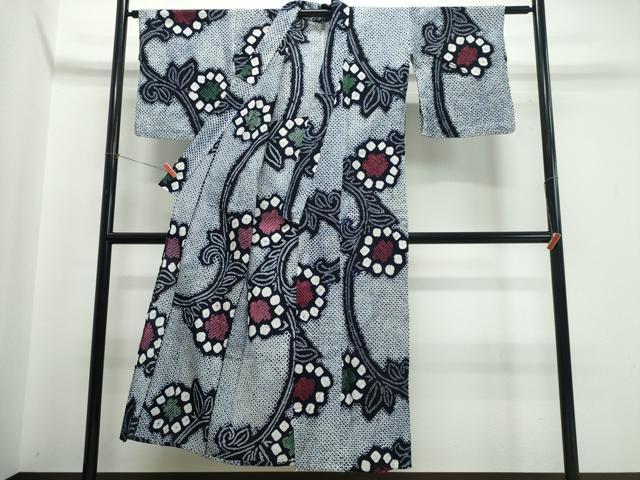 平和屋着物∴夏物　浴衣　有松鳴海絞り　花唐草文　綿　逸品　CABJ0128ng