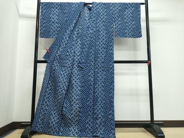 平和屋着物∴夏物　浴衣　有松鳴海絞り　幾何学文様　綿　逸品　CABJ0129ng