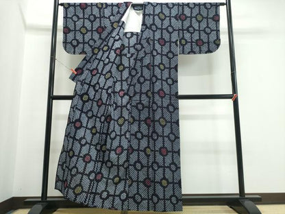 平和屋着物∴夏物　浴衣　有松鳴海絞り　幾何学文様　綿　逸品　CABJ0132ng