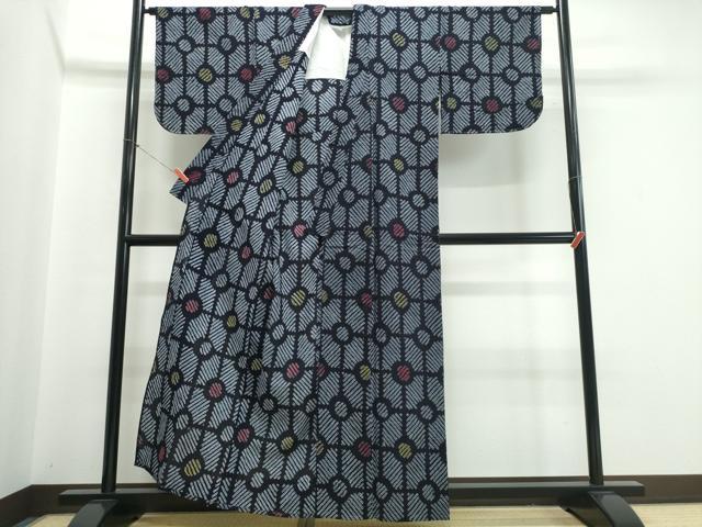 平和屋着物∴夏物　浴衣　有松鳴海絞り　幾何学文様　綿　逸品　CABJ0132ng