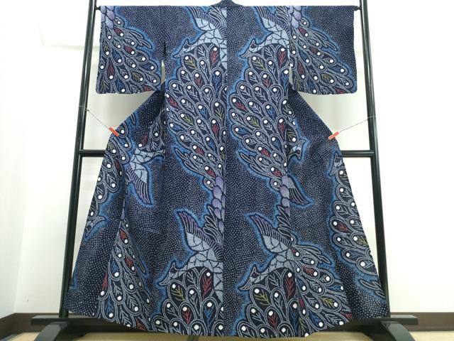 平和屋着物∴夏物　浴衣　有松鳴海絞り　孔雀文　綿　逸品　CABJ0136ng